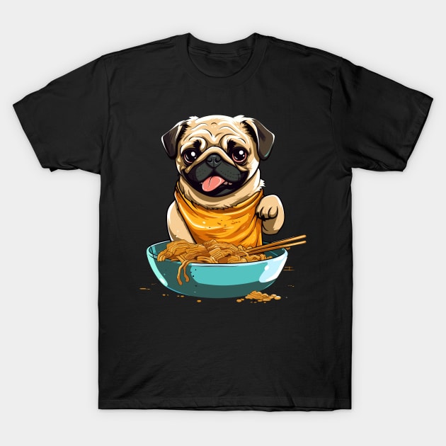 Pug Eating Ramen T-Shirt by VisionDesigner